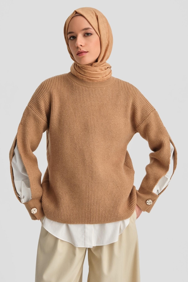 BQ - Свитер Armine с разрезами 24Kd4201 Светло-коричневый