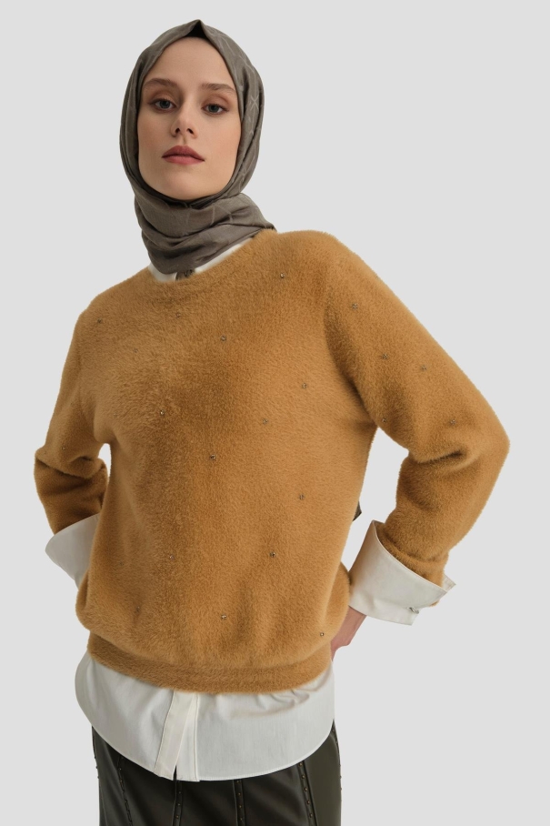 BQ - Свитер Armine Stone Detailed 24KD2806 Светло-коричневый