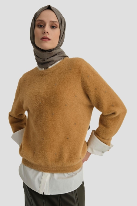 BQ - Свитер Armine Stone Detailed 24KD2806 Светло-коричневый