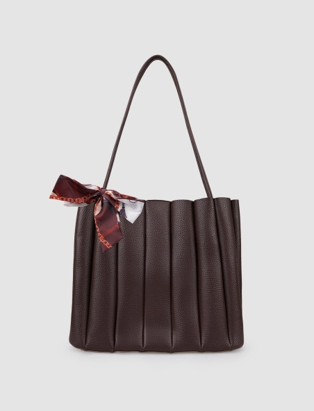 BQ - Коричневая женская сумка через плечо с отделкой шарфом