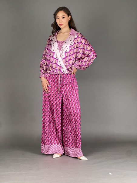 SUI028 * Pantolonlu takım elbise (fuşya-kahverengi)