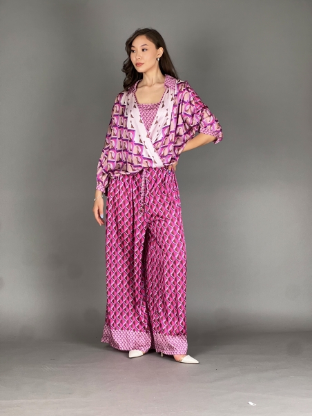 SUI028 * Pantolonlu takım elbise (fuşya-kahverengi)